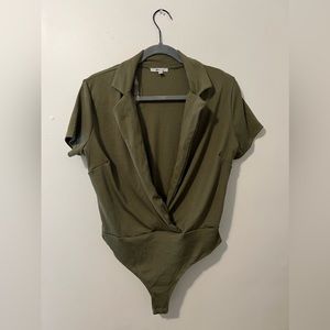 Olive Green Collared Bodysuit